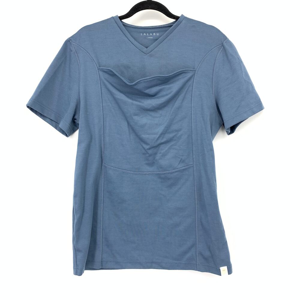 Lalabu Dad Shirt Mens Size Large Brook Blue Short Sleeve V-Neck Babywearing Top